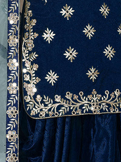 Odette Blue Art Silk Embroidered Semi stitched Kurta Set For Women