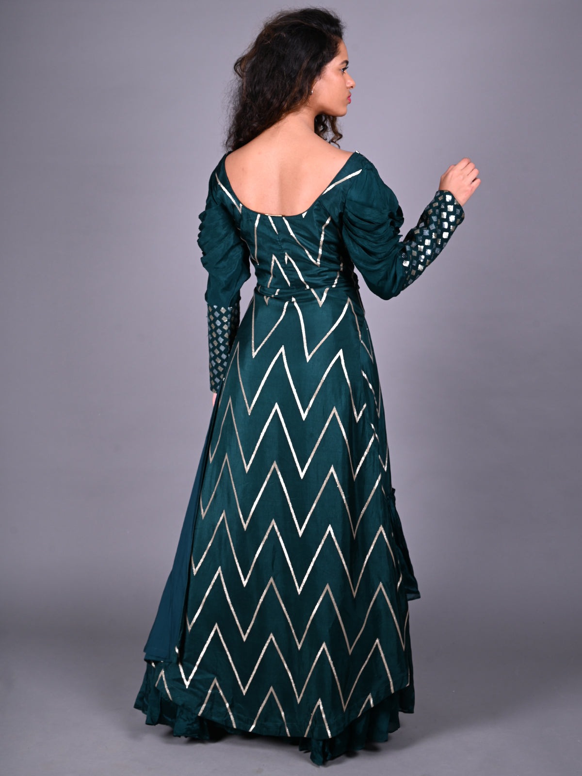 Odette Dark Green Sequins Embroidered Crepe Co Ord Set for Women