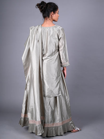 Odette Grey Sequins Embroidered Natural Crepe Co Ord Set for Women