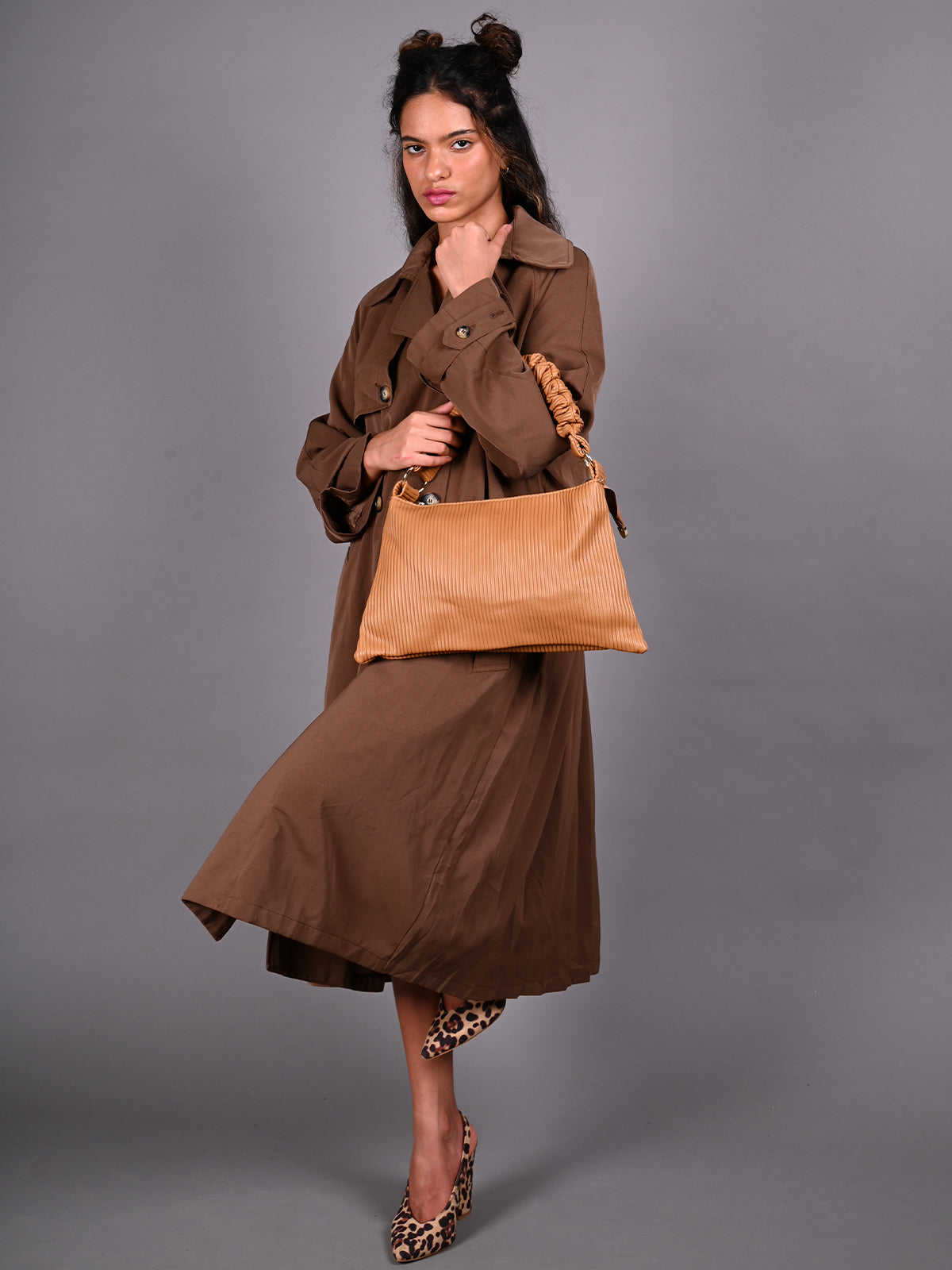 Odette Mustard Patterned Hand Bag For Women