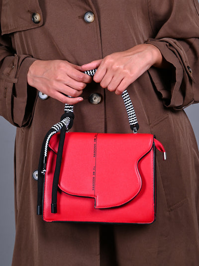 Odette Red Patterned Hand Bag For Women