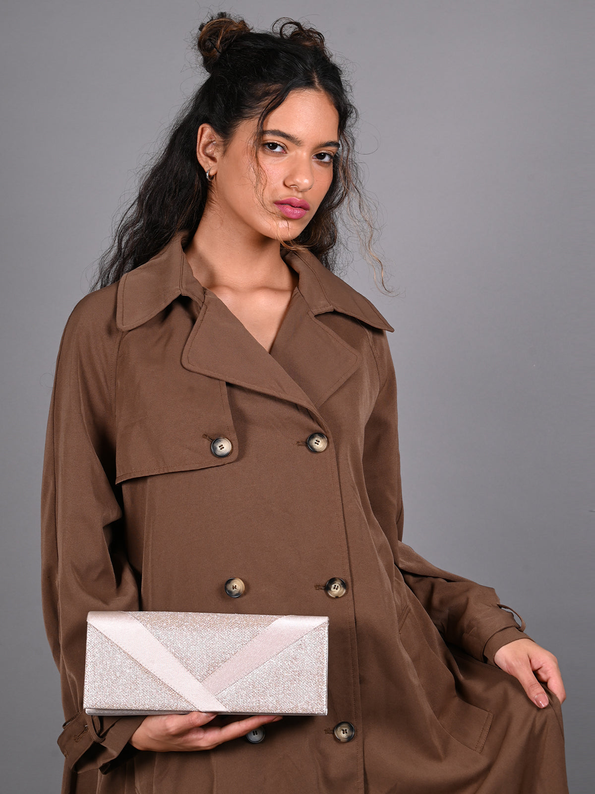 Odette Golden Patterned Clutch Bag For Women