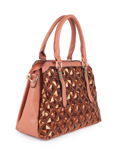 Odette Brown Embellished Hand Bag with Pouch For Women