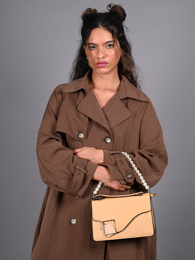 Odette Beige Patterned Hand Bag For Women