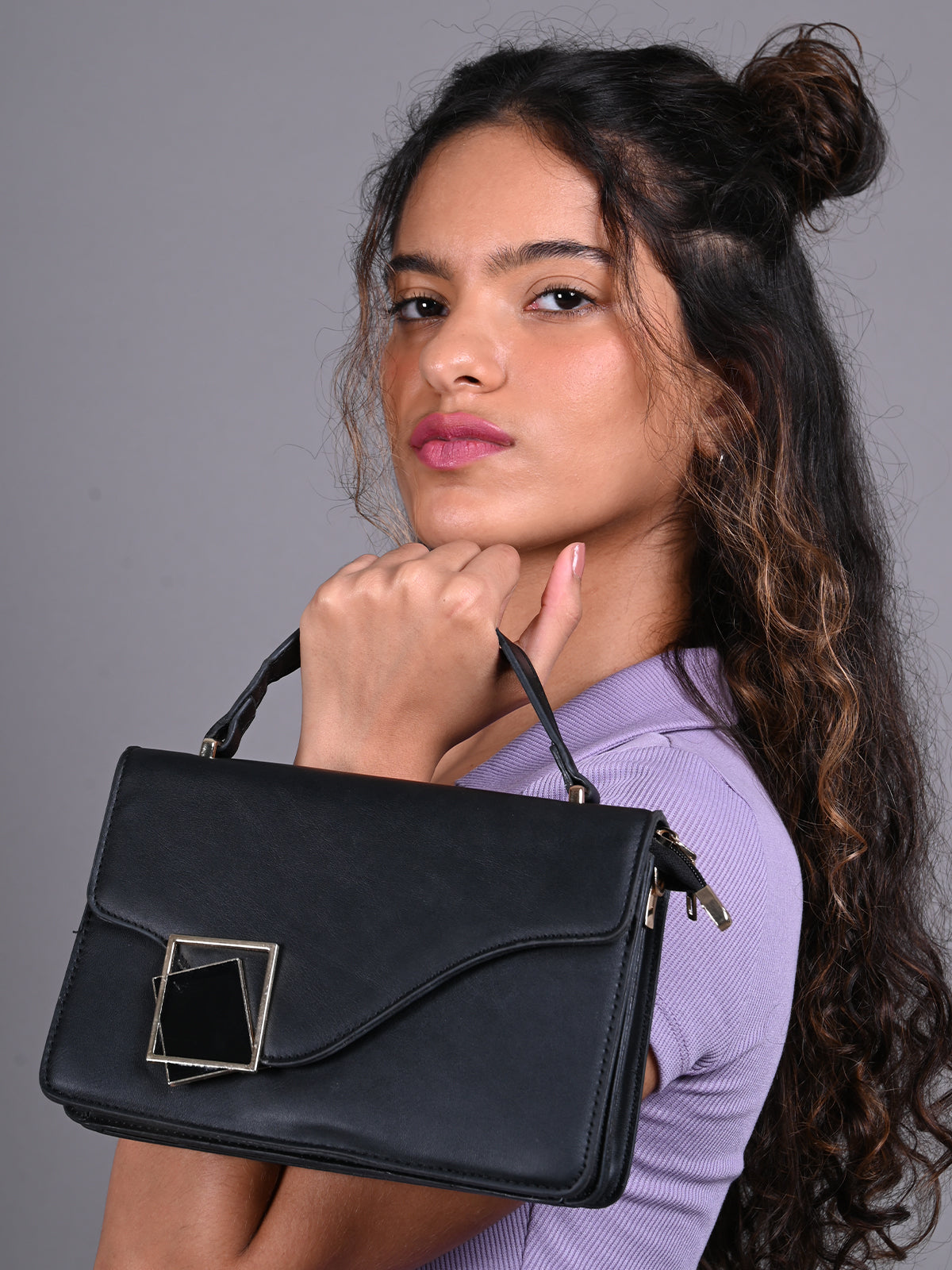 Odette Black Patterned Clutch Bag For Women