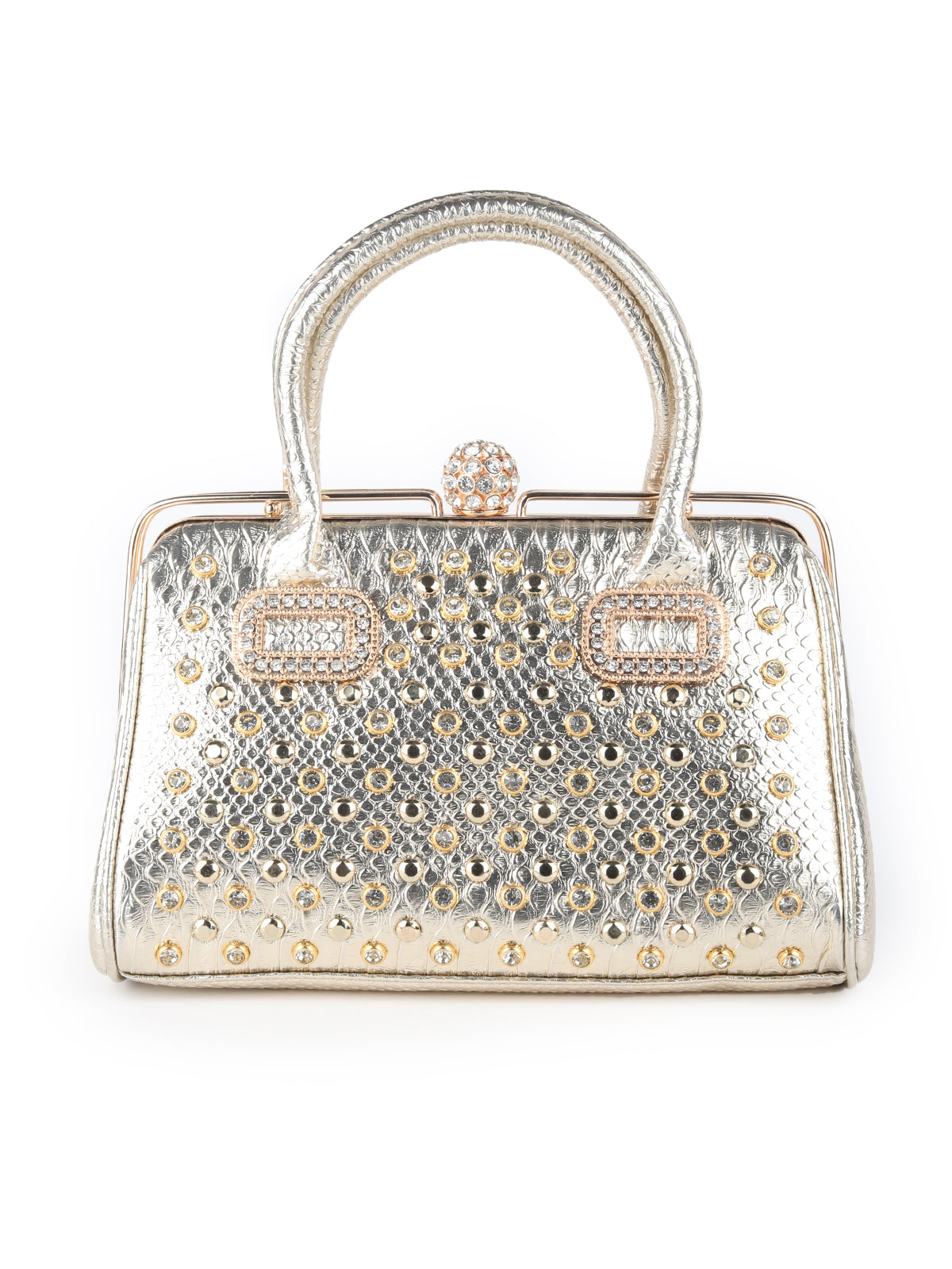 Odette Gold Faux Stone Studded Textured Hand Bag for Women