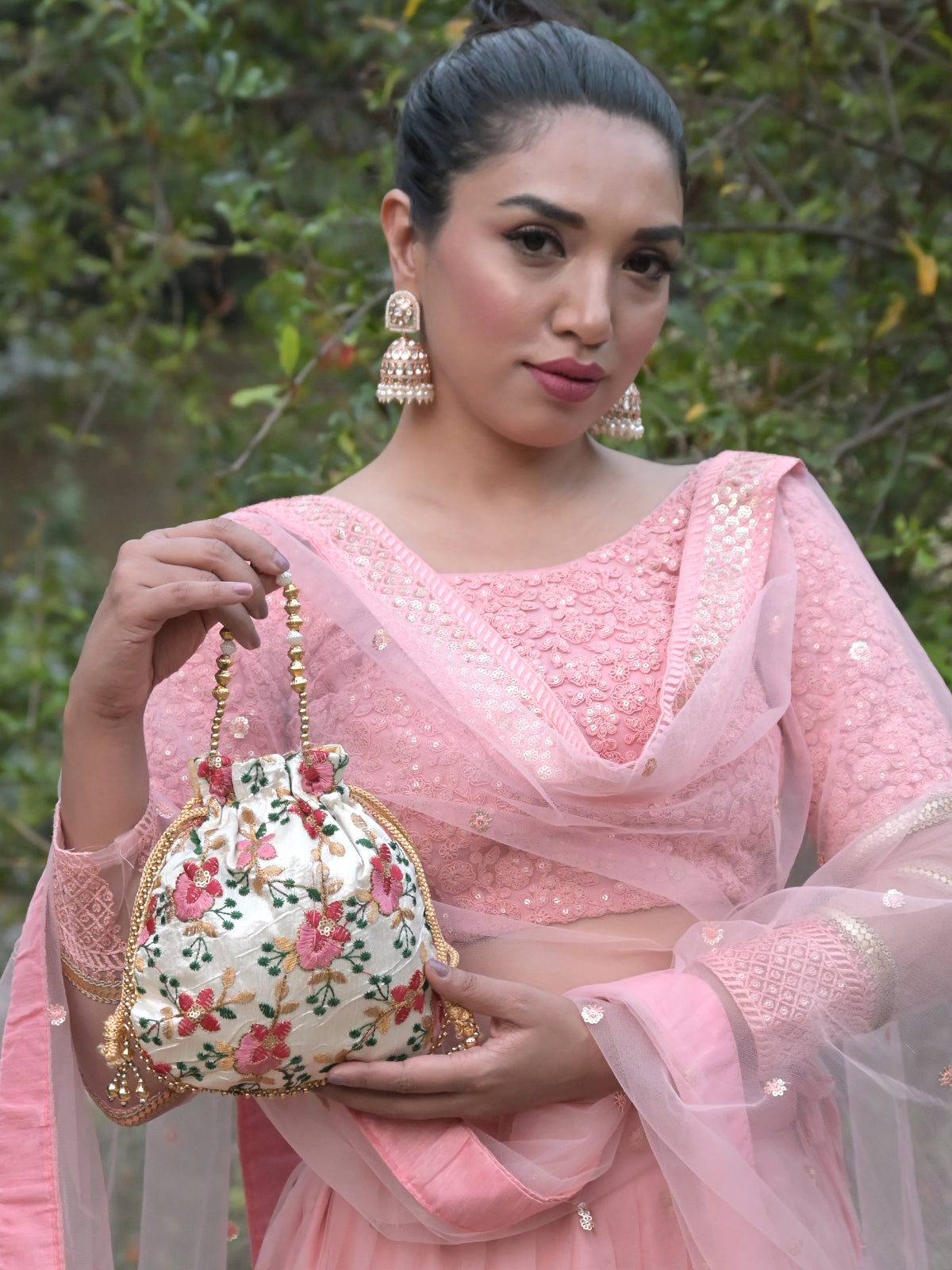 Odette Multicolor Floral Embroidered Potli Bag for Women
