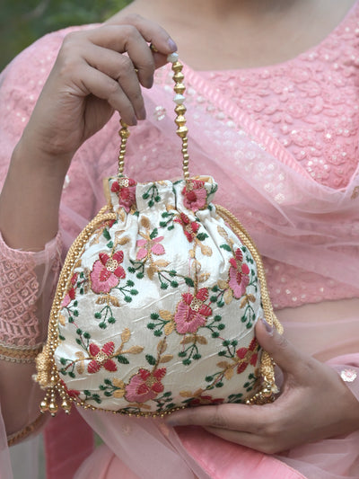 Odette Multicolor Floral Embroidered Potli Bag for Women