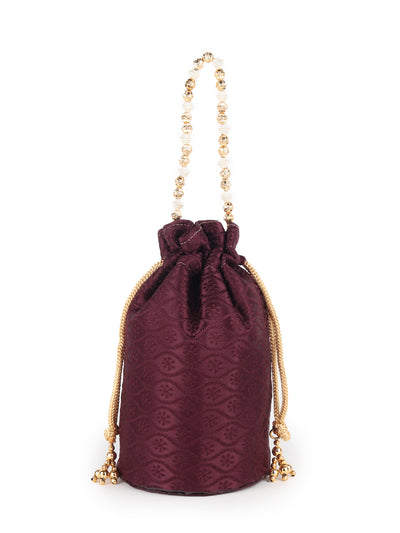 Odette Wine Embroidered Potli Bag for Women
