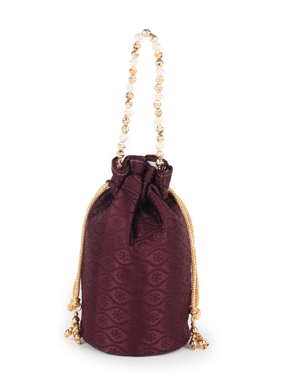 Odette Wine Embroidered Potli Bag for Women