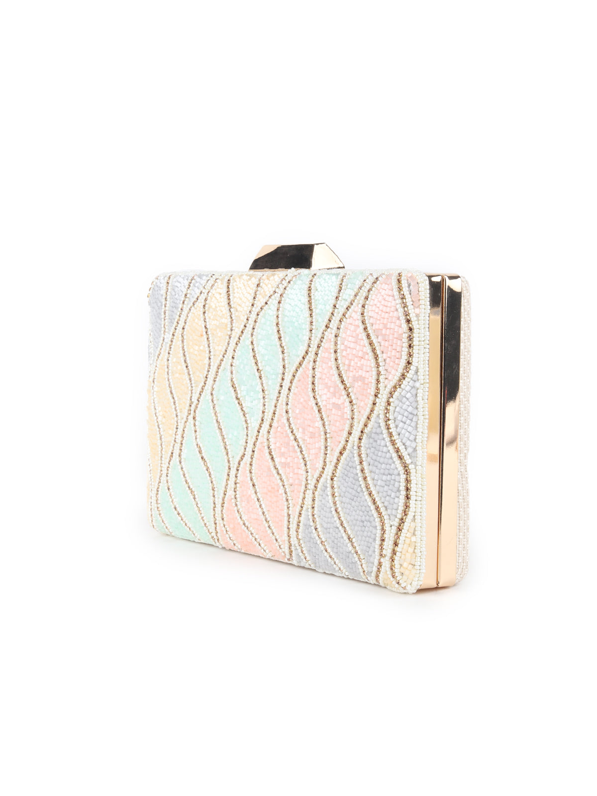 Odette Beige and Multicolor Beads Embroidered Clutch for Women