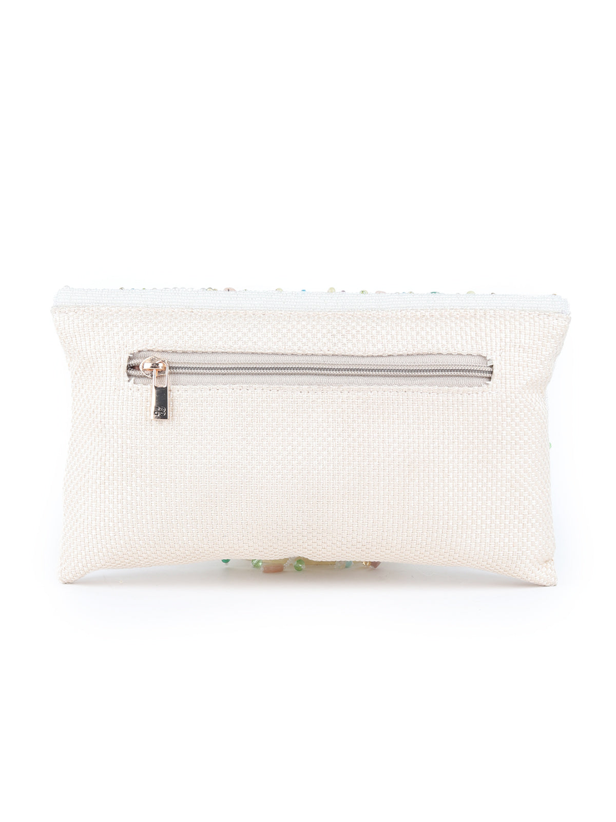 Odette Off White and Multicolor Beads Embroidered Clutch for Women