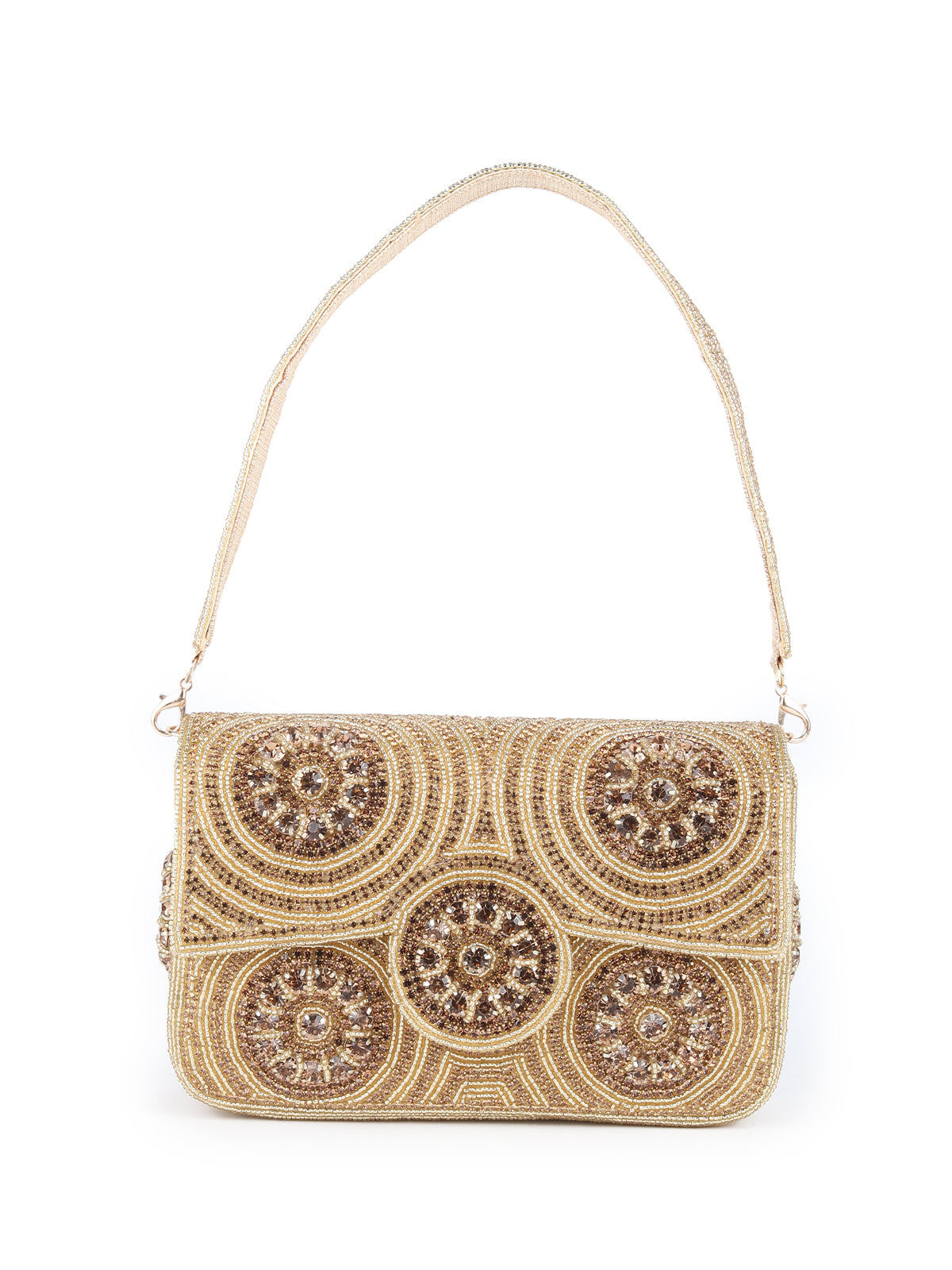 Odette Fully Gold Beads and Faux Stone Embroidered Clutch for Women