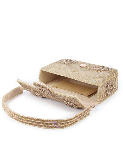 Odette Fully Gold Beads and Faux Stone Embroidered Clutch for Women