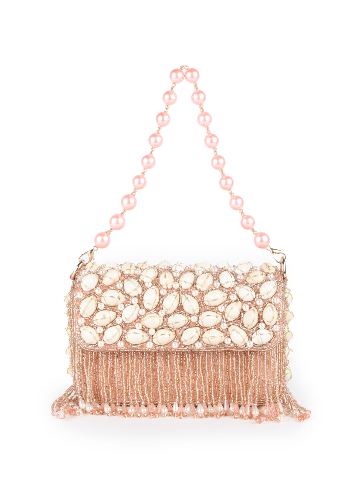 Odette Peach Heavily Beads Embroidered Clutch for Women