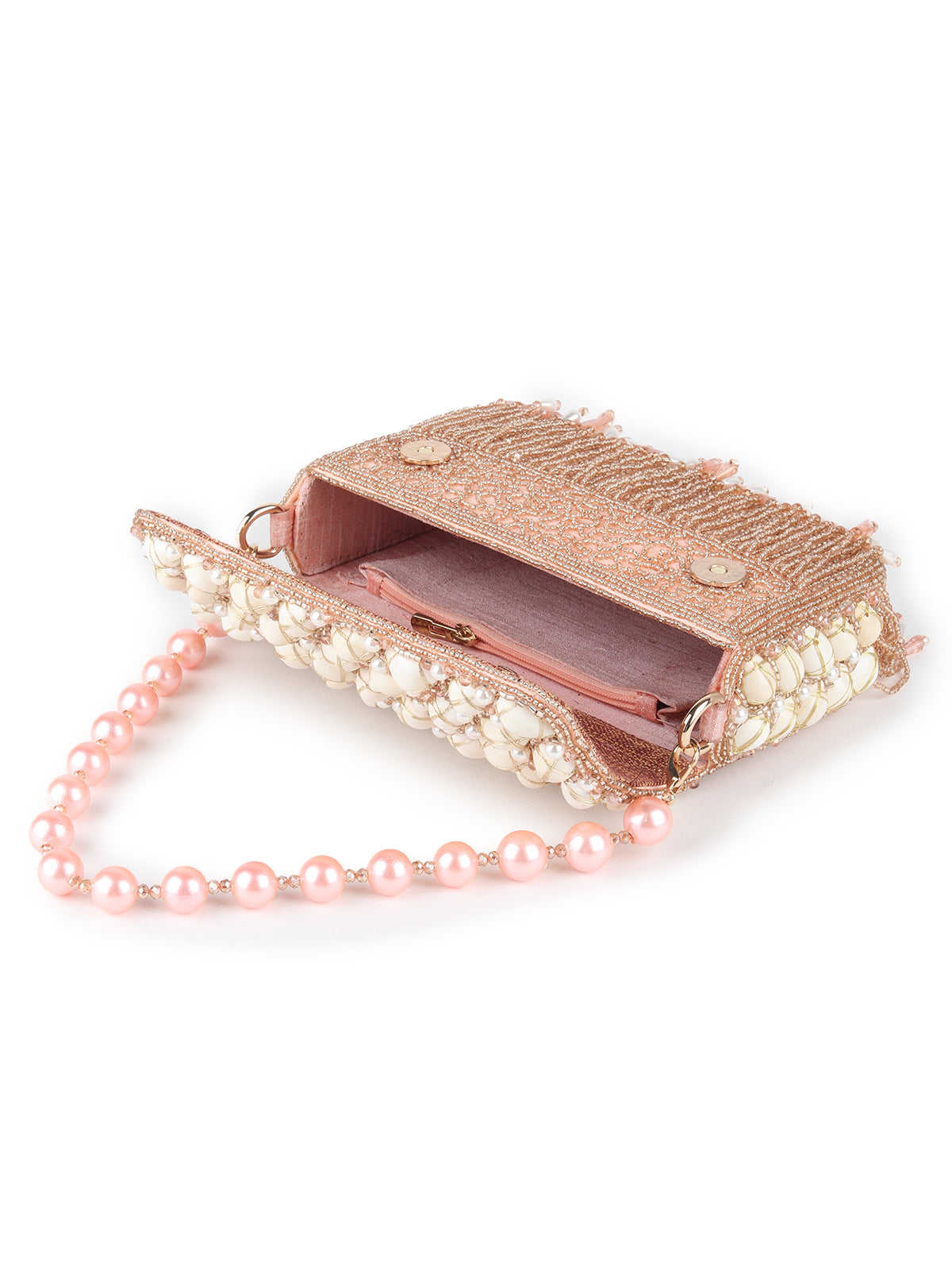 Odette Peach Heavily Beads Embroidered Clutch for Women