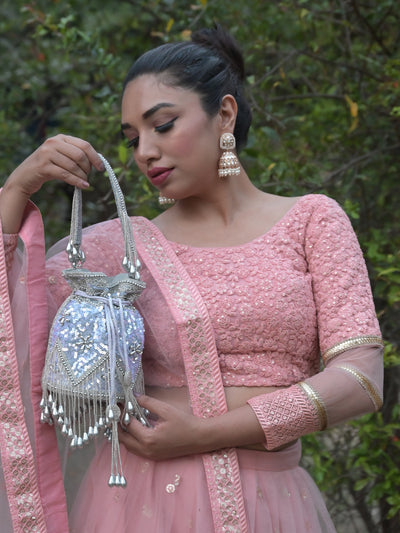 Odette Silver Beads and Sequins Embroidered Potli Bag for Women