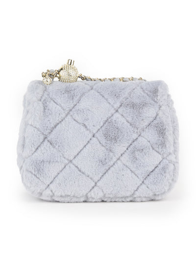 Odette Grey Fur Textured Sling Bag for Women