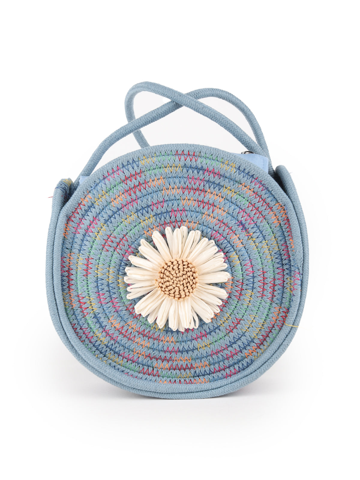Odette Blue Floral Embellished Round Sling Bag for Women