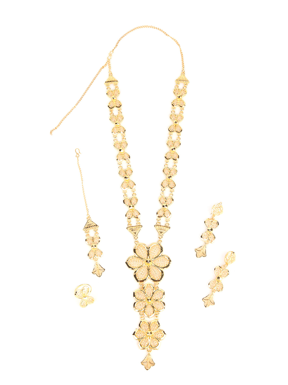 Odette Gold Flower Alloy Long Necklace Set for Women