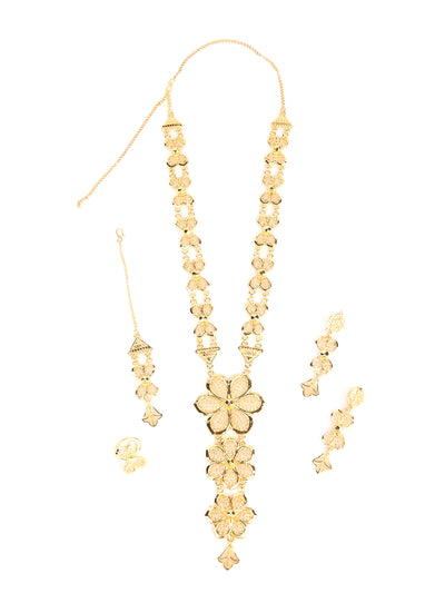 Odette Gold Flower Alloy Long Necklace Set for Women