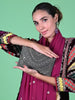 Odette Grey Fabric Beaded Envelope Clutch For Women