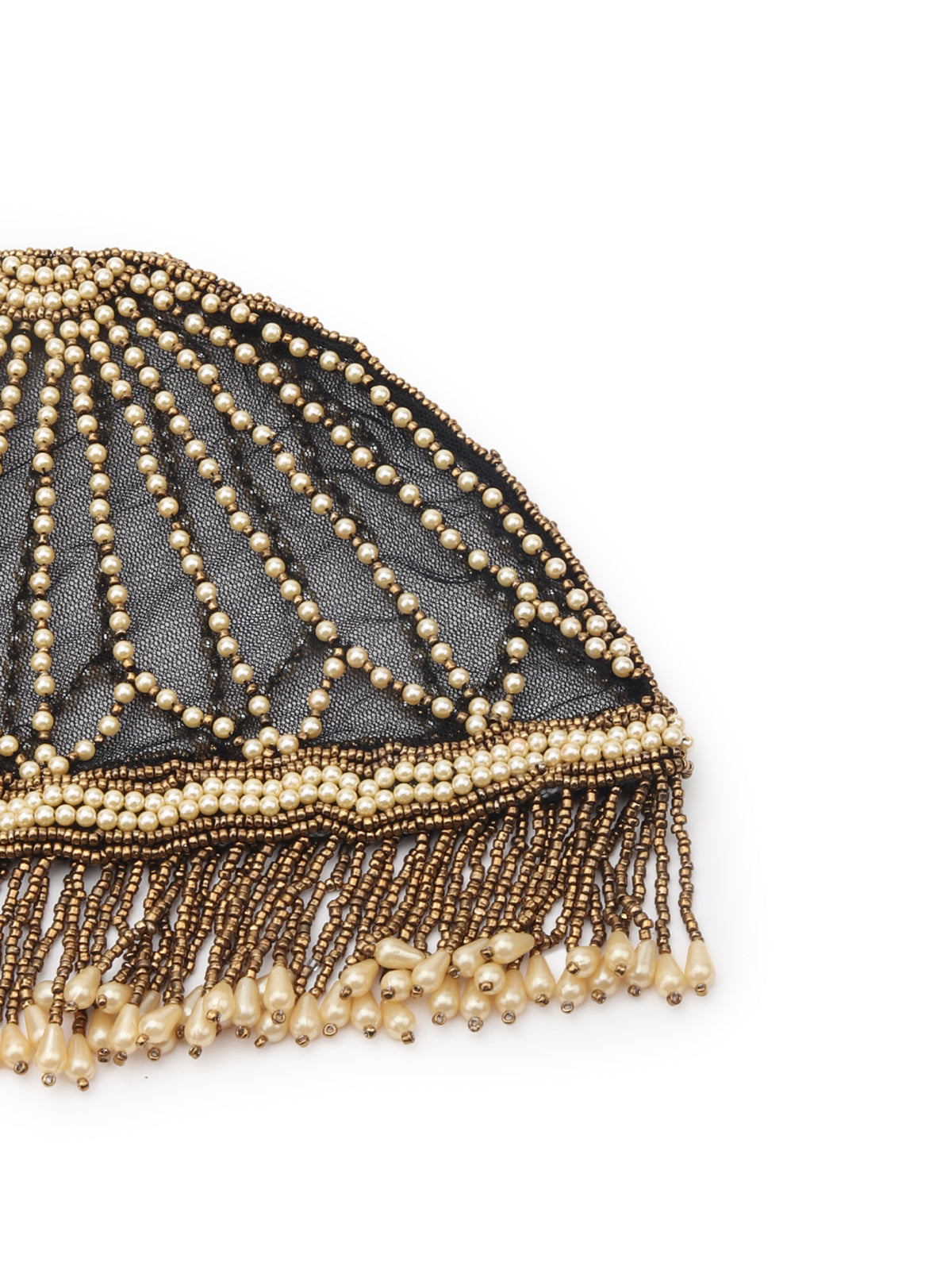 Odette White And Gold Tasseled Tribal Hair Cap For Women