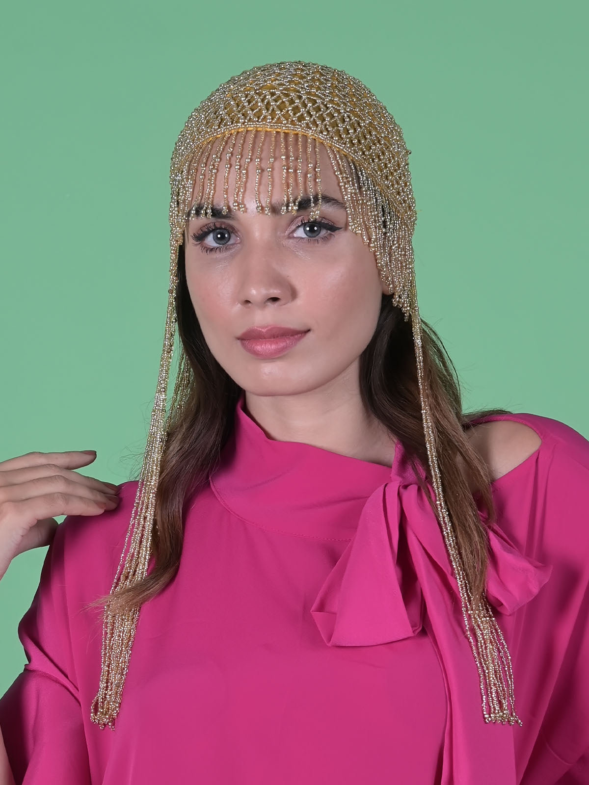 Odette Golden Tasseled Tribal Hair Cap For Women