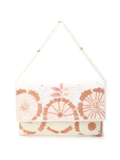 Odette White Fabric Floral Clutch For Women