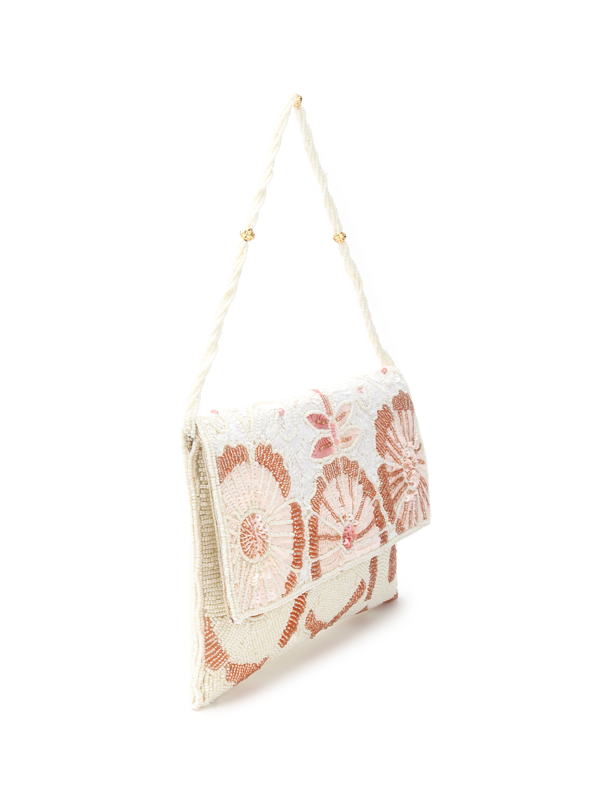 Odette White Fabric Floral Clutch For Women