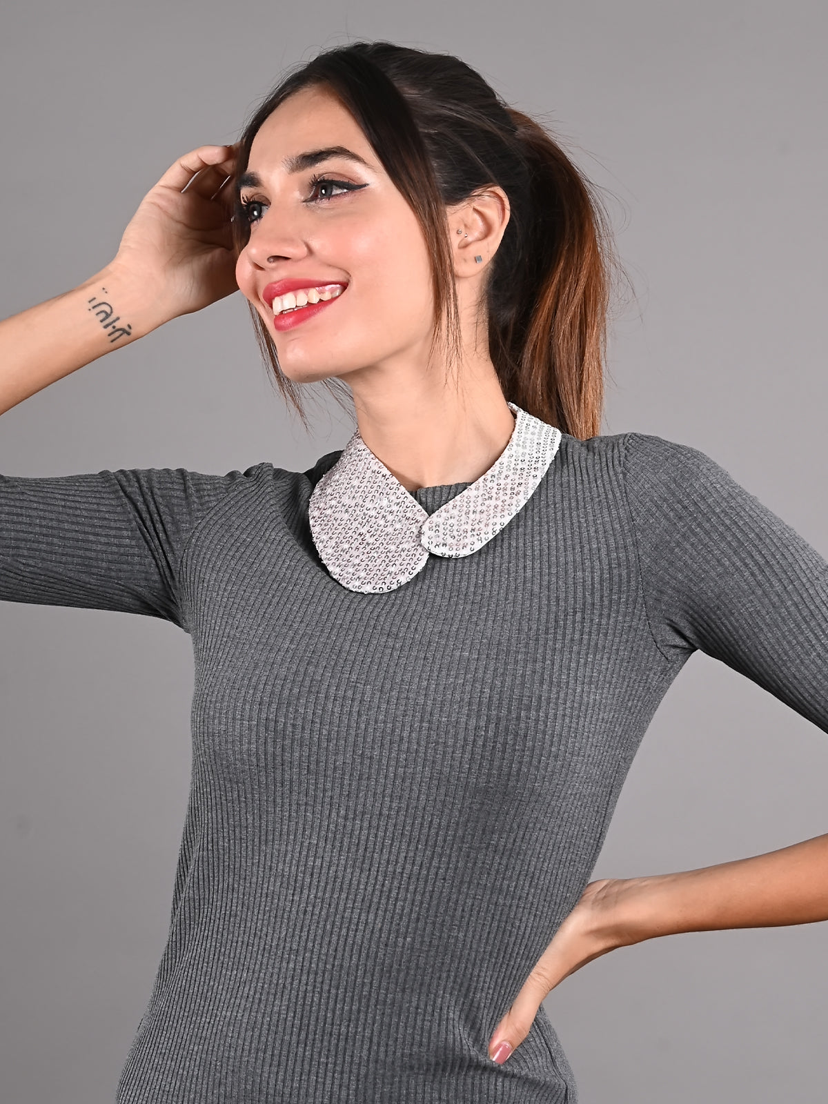 Odette Beige Sequins Embroidered Collar for Women