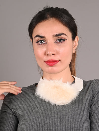 Odette White Fur Textured Collar for Women