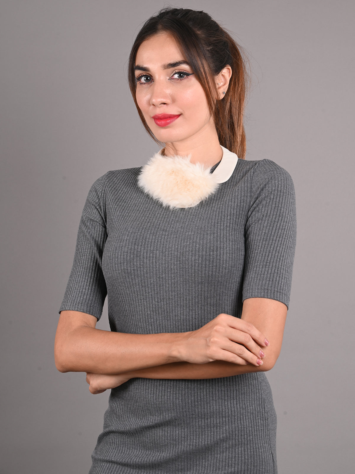 Odette White Fur Textured Collar for Women