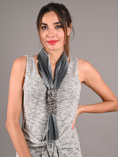 Odette Shimmer Grey Sequins Embroidered Collar for Women