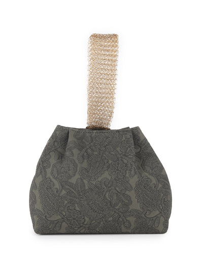 Odette Dark Olive Green Faux Stone Embellished and Textured Batua for Women