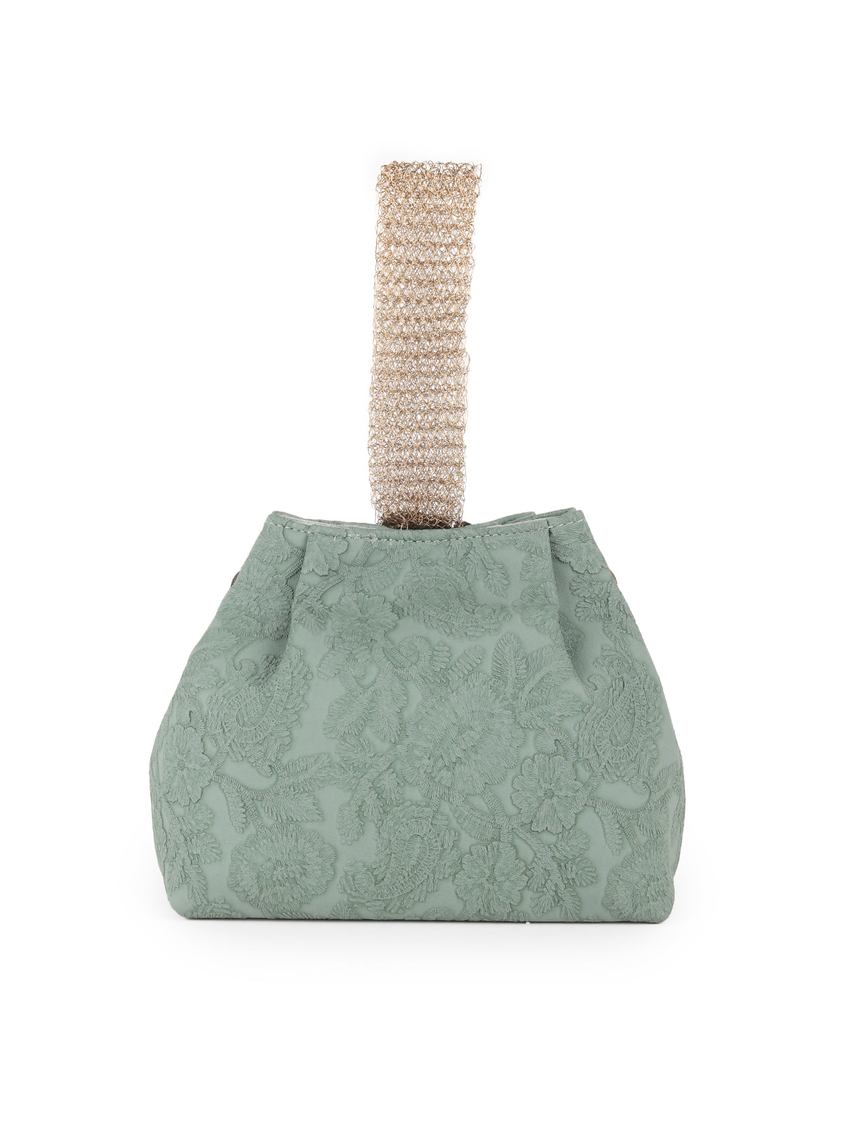 Odette Green Faux Stone Embellished and Textured Batua for Women