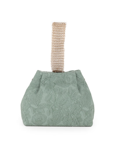 Odette Green Faux Stone Embellished and Textured Batua for Women