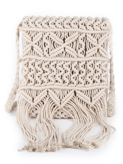 Odette White Woven Handmade Sling Bag for Women