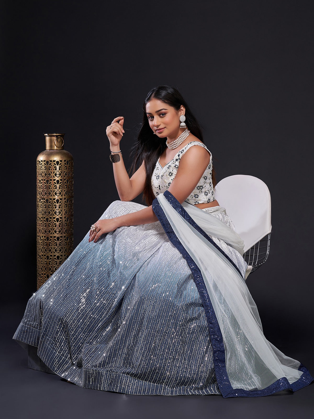 Shop this Light blue Silver Embroidered Lehenga Online in USA – Pure  Elegance