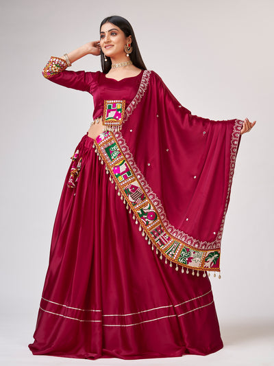 Odette Women Embroidery Pink Satin Silk Semi Stitched Lehenga With Unstitched Blouse