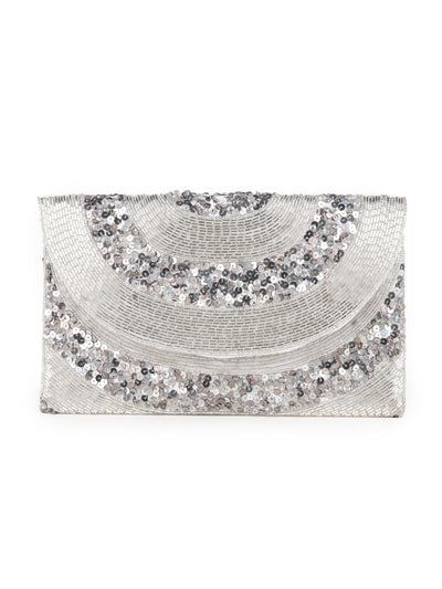 Odette Silver Embroidered Clutch Bag For Women