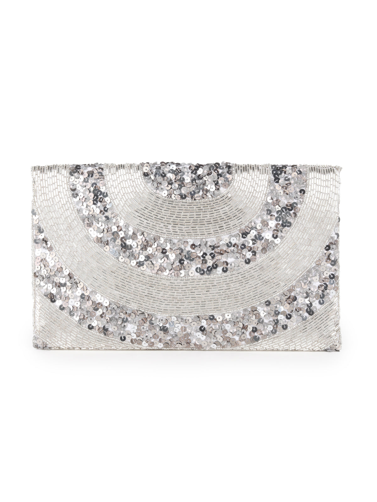 Odette Silver Embroidered Clutch Bag For Women