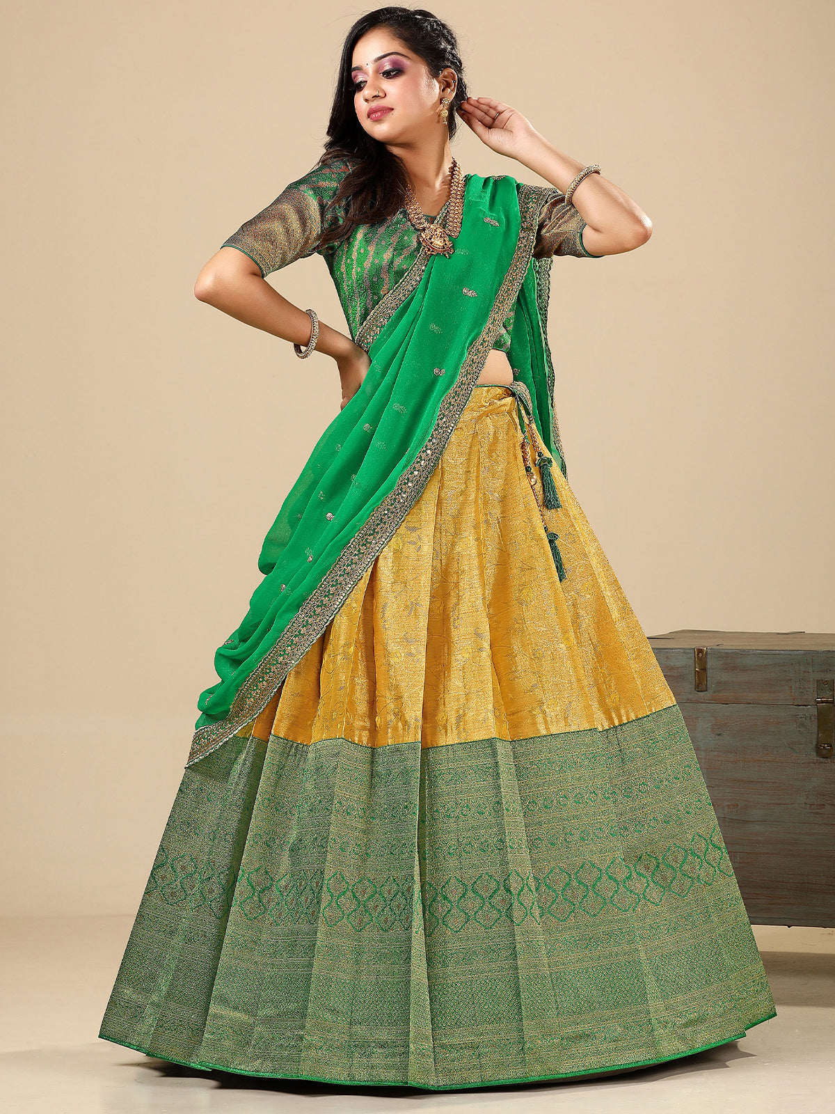 Noor Emerald Green and Rani Pink Double Dupatta Embroidered Silk Lehenga  Set - Angad Singh- Fabilicious Fashion