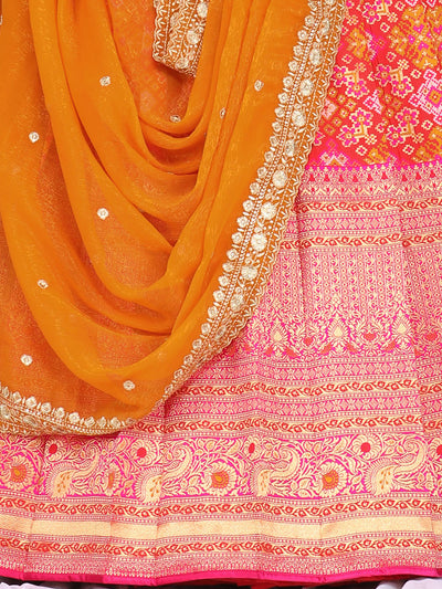 Odette Women Pink Silk Woven Semi Stitched Lehenga With Unstitched Blouse