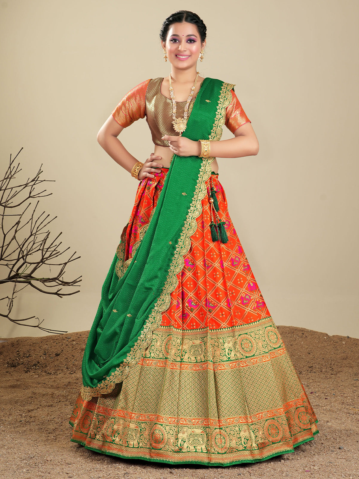 Green Sequins Sassy Semi Stitched Lehenga With Unstitched Bl