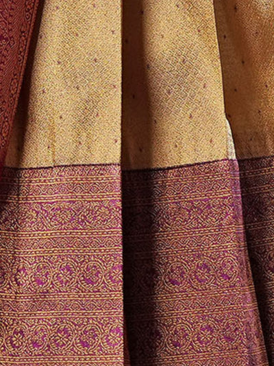Odette Mustard Banarasi Woven  Semi Stitched  Lehenga With Unstitched Blouse For Women