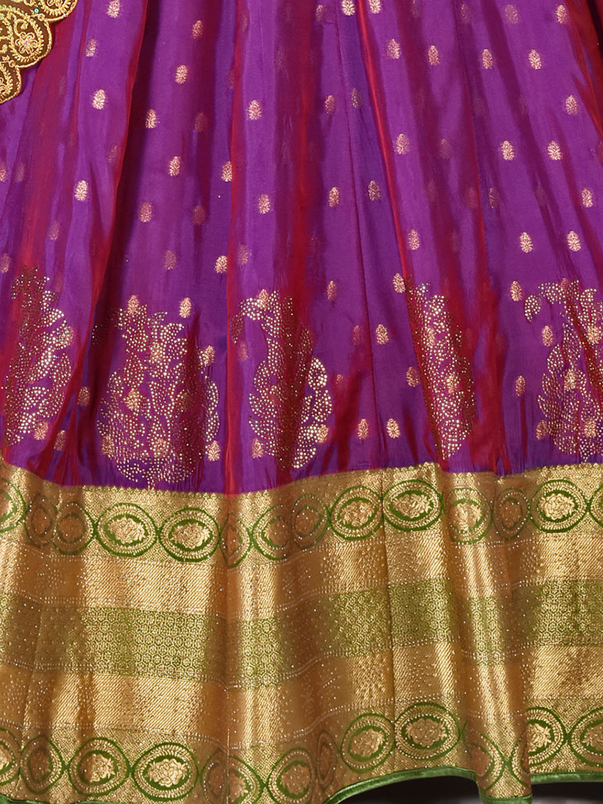 Odette Women Purple Silk Woven Semi Stitched Lehenga With Unstitched Blouse