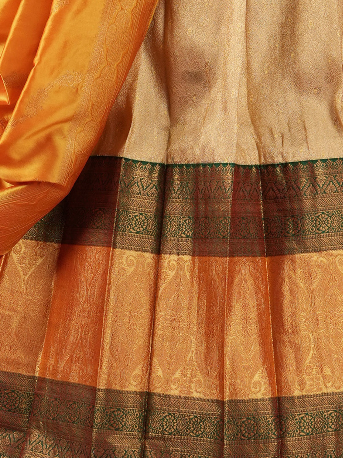 Odette Cream Banarasi Woven  Semi Stitched  Lehenga With Unstitched Blouse For Women
