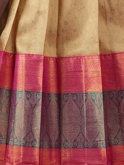 Odette Cream Banarasi Woven  Semi Stitched  Lehenga With Unstitched Blouse For Women