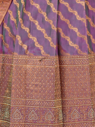 Odette Purple Banarasi Woven  Semi Stitched  Lehenga With Unstitched Blouse For Women